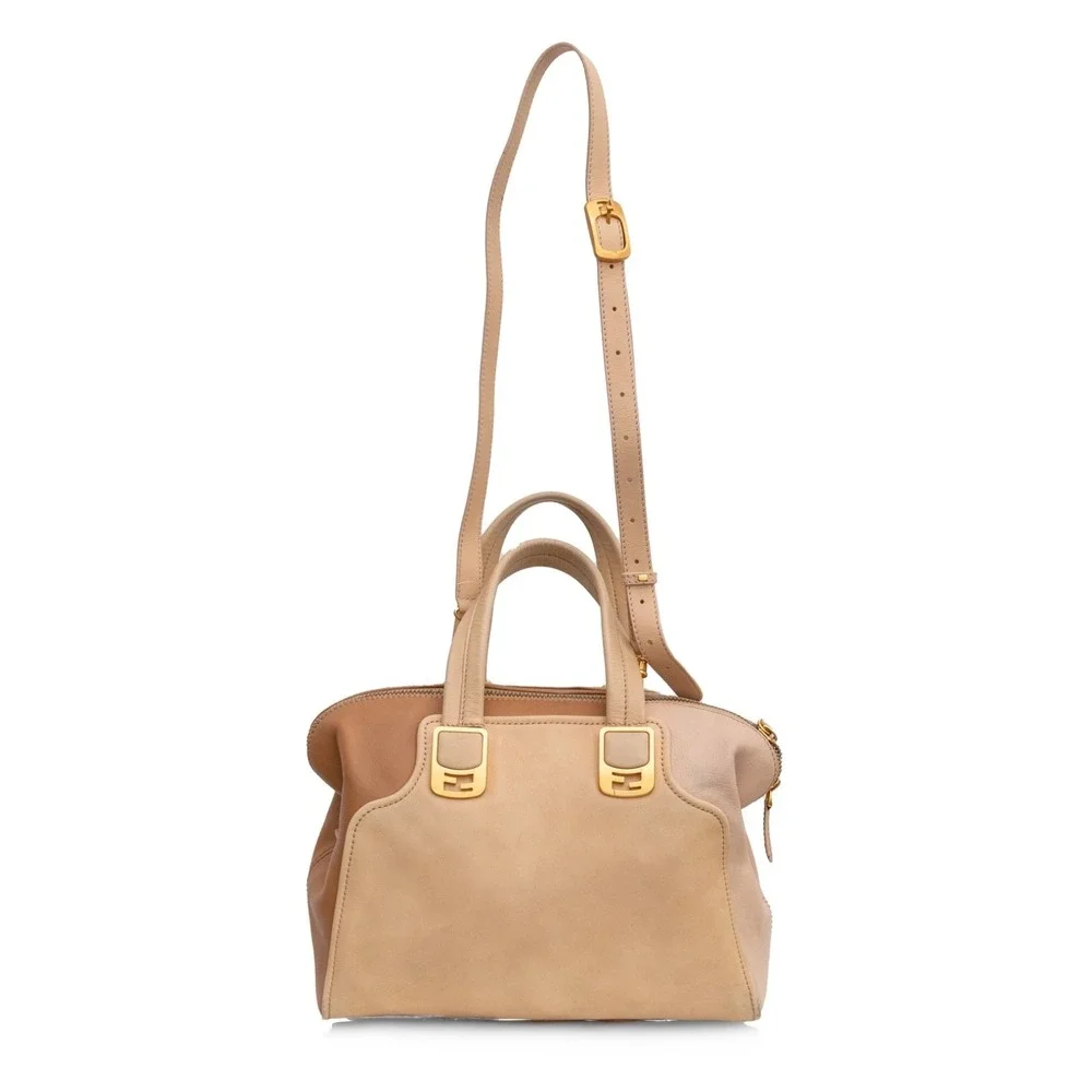 Fendi Leather Chameleon Top Handle 2way Bag Beige Nude‎ Satchel Crossbody